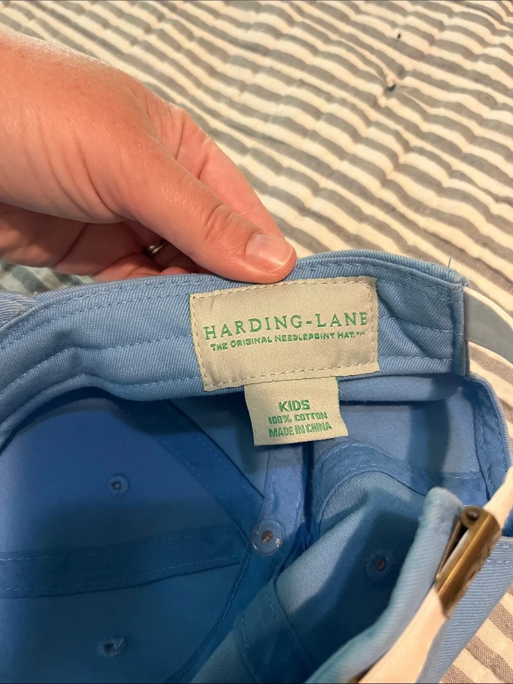 Harding Lane Kids Needlepoint Airplane Hat- light blue, navy and red